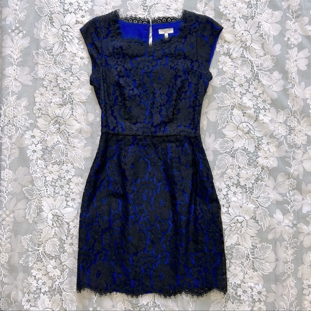 Joie Anthropologie |‎ Maribeth Sheath Dress Blue/Black Floral Lace XS